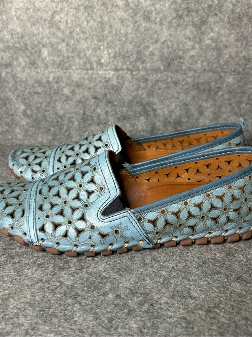 Spring Step Flowerflow Womens 8.5 Us Light Blue Slip On Flats Leather Shoes 39